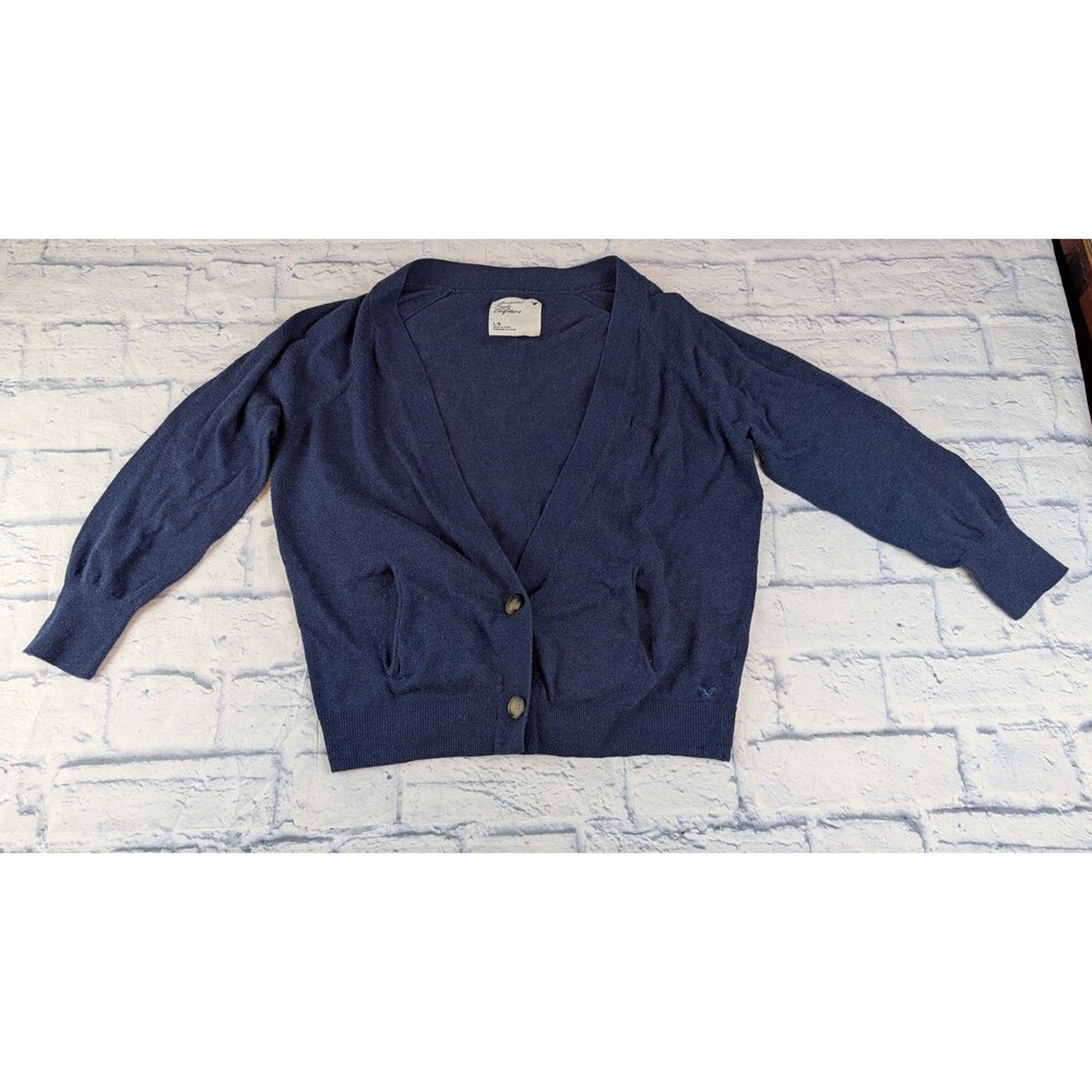 American Eagle Soft and Sexy Cropped Cardigan Sweater Womens Large Button Front - Picture 1 of 6